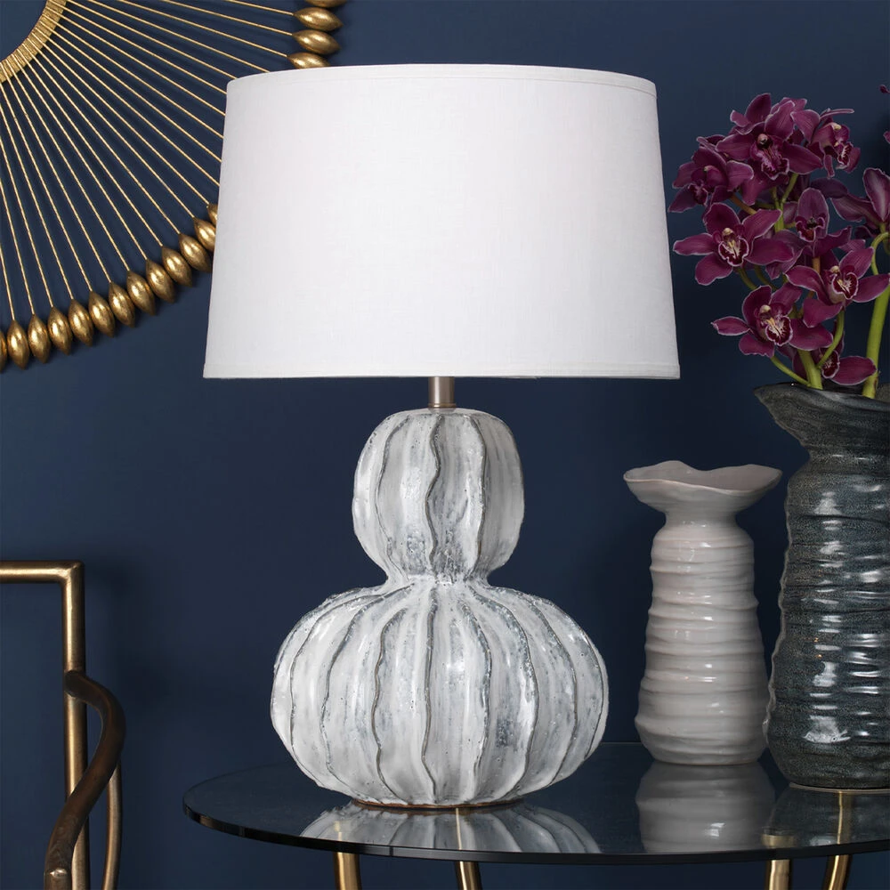 Oceane Gourd 27 Inch 150.00 Watt White Ceramic Table Lamp Portable Light 2 Oceane Gourd 27 Inch 150.00 Watt White Ceramic Table Lamp Portable Light - Image 2