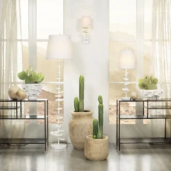 Petals 29.75 Inch 100.00 Watt White Plaster Table Lamp Portable Light -Home Decorate Shop 9petalstlwh 4