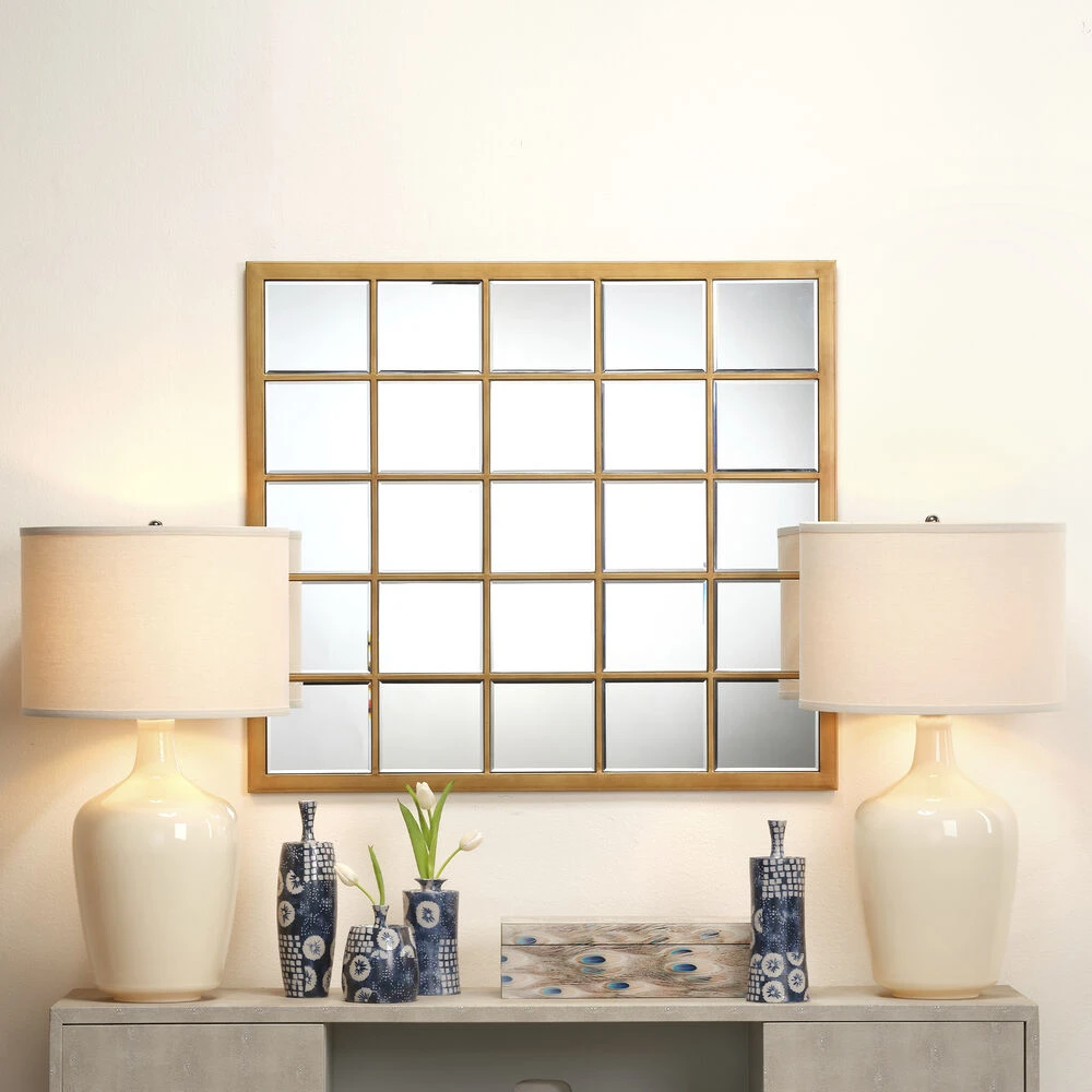 Grid 38 X 34 Inch Antique Brass Grid Mirror 2 Grid 38 X 34 Inch Antique Brass Grid Mirror - Image 2