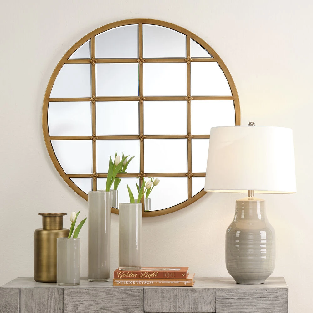Grid 36 X 36 Inch Antique Brass Grid Mirror 2 Grid 36 X 36 Inch Antique Brass Grid Mirror - Image 2